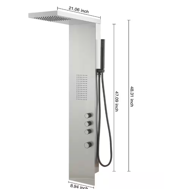 1-Jet Rainfall Shower Tower Shower Panel System with Rainfall Waterfall Shower Head [ Brushed Nickel ]