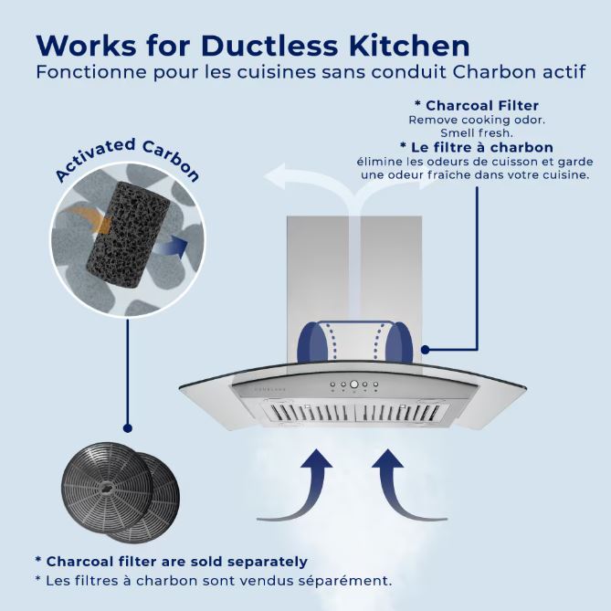 Hauslane 36-Inch Glass Canopy Convertible Island Range Hood