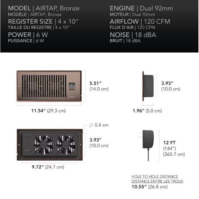 AC Infinity Airtap Quiet Register Booster