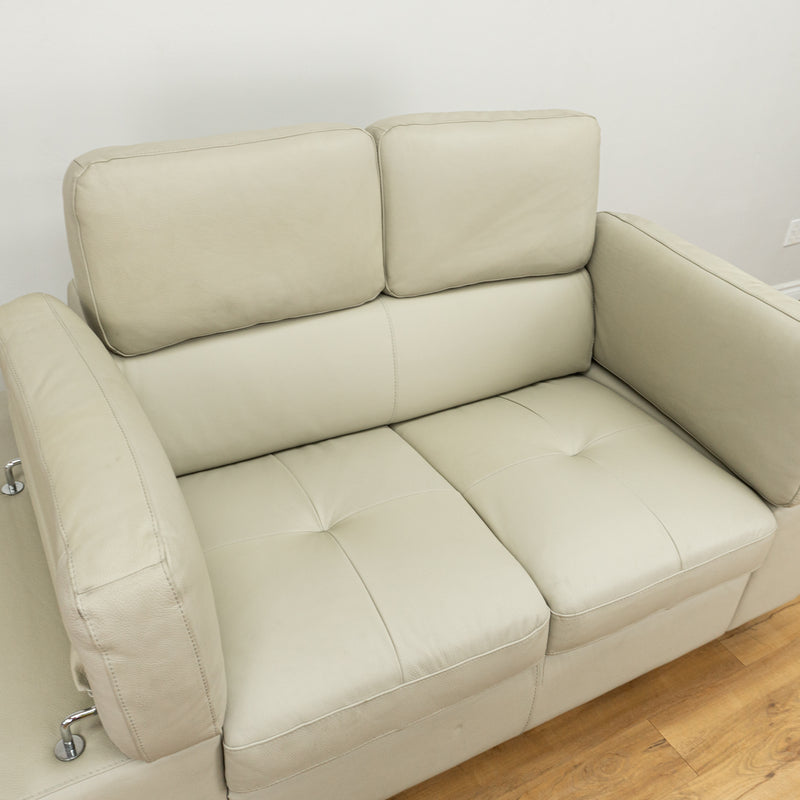 Leather Loveseat w/ Adjustable Backrests and Armrests in Light Beige