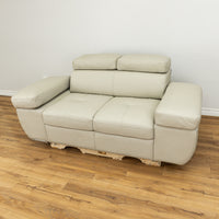 Leather Loveseat w/ Adjustable Backrests and Armrests in Light Beige