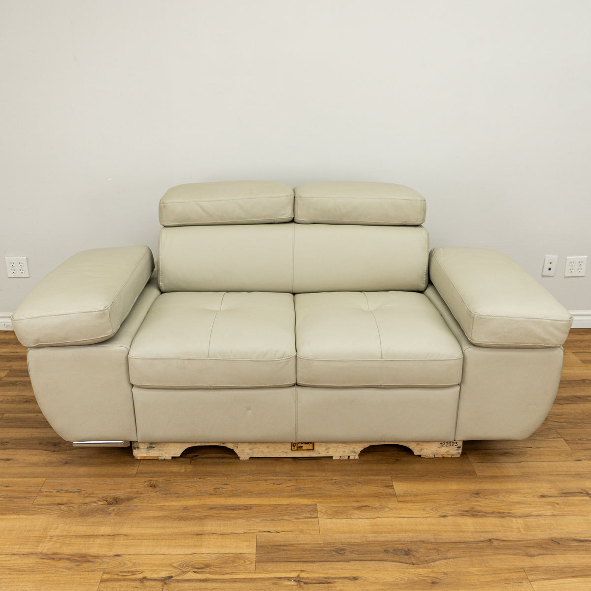 Leather Loveseat w/ Adjustable Backrests and Armrests in Light Beige