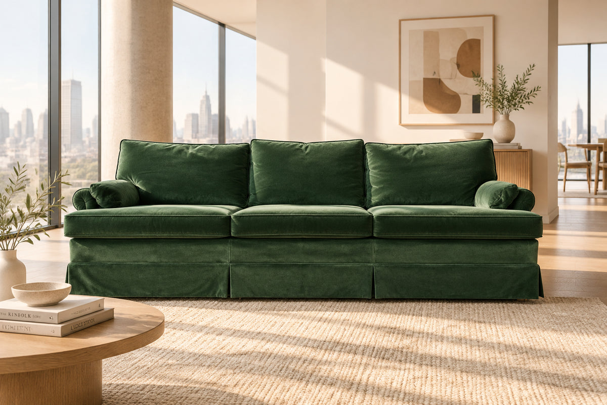 82-Inch Velvet Green 3-Seater Sofa
