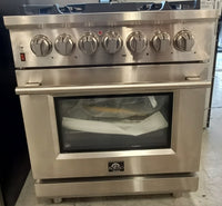 Forno Capriasca 30-inch Freestanding Dual Fuel Range All Stainless Steel, 5 Brass Burners, 4.32 cu.ft.