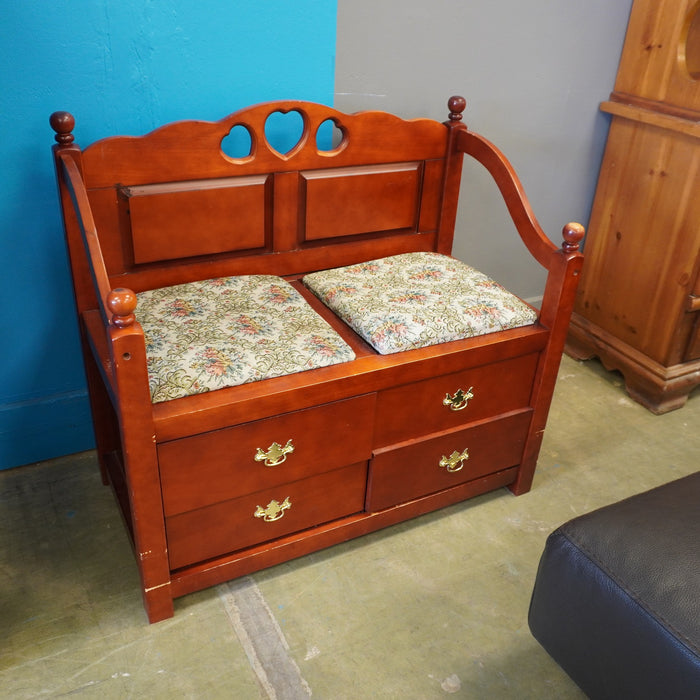 Wooden 4-Drawers Cabinet w/ 2 Upholstered Seats