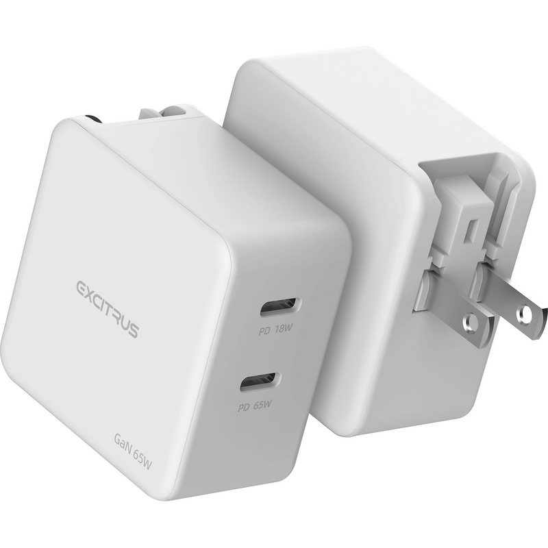 Excitrus 65W GaN dual USB-C Charger in White