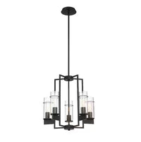 5-Light LED Pendant with Clear Glass Shades in Matte Black