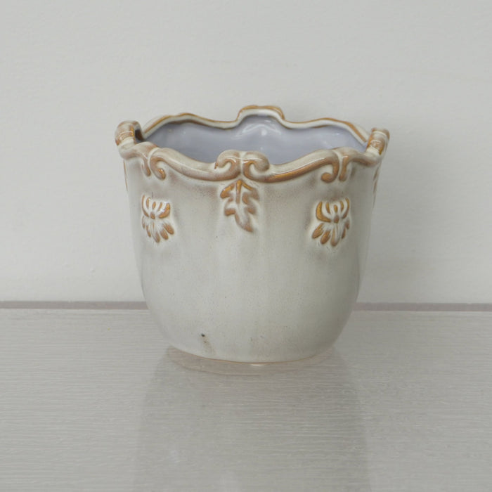 5-inch W Floral Ceramic Small Planter in Light Purple