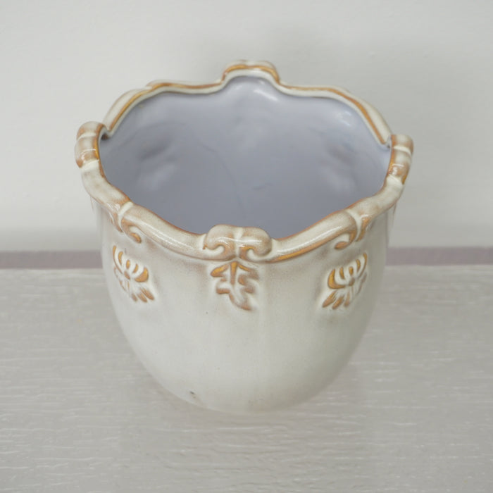 5-inch W Floral Ceramic Small Planter in Light Purple