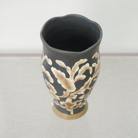 5-inch W Floral Ceramic Tall Vase in Black and Gold