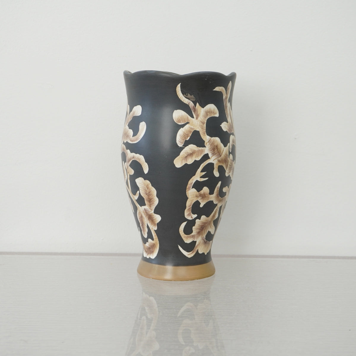 5-inch W Floral Ceramic Tall Vase in Black and Gold