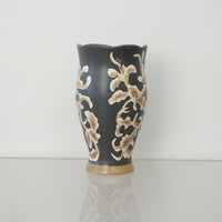 5-inch W Floral Ceramic Tall Vase in Black and Gold