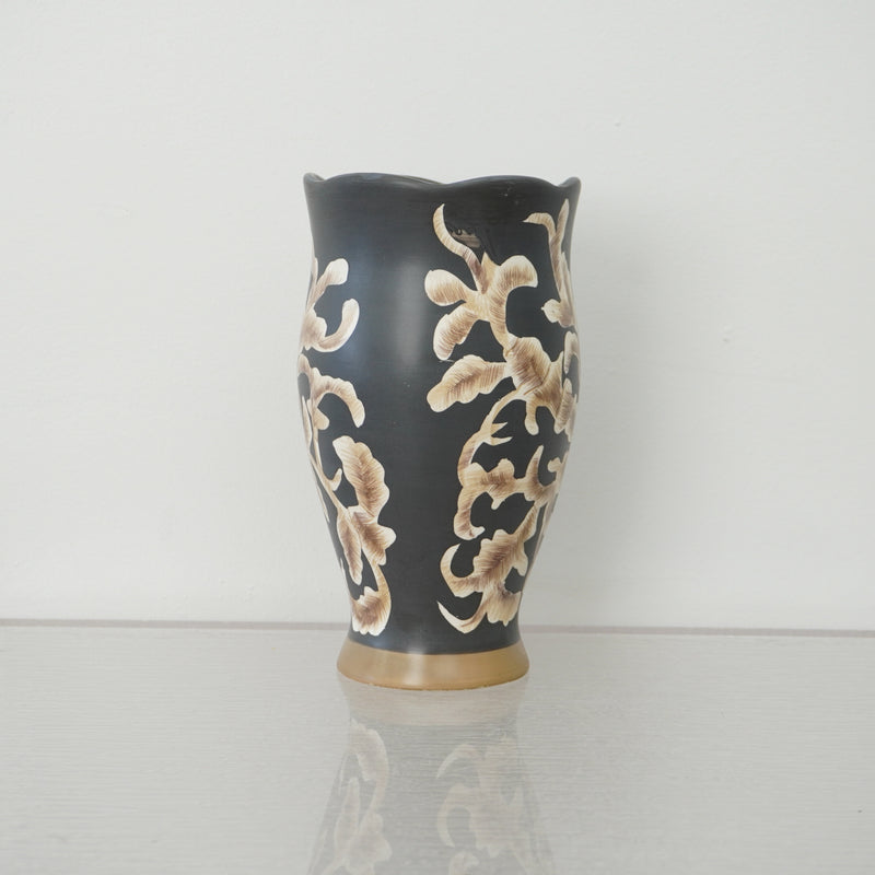 5-inch W Floral Ceramic Tall Vase in Black and Gold