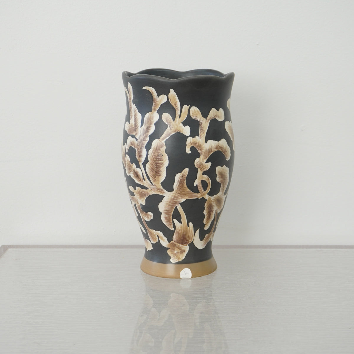 5-inch W Floral Ceramic Tall Vase in Black and Gold