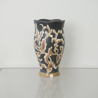 5-inch W Floral Ceramic Tall Vase in Black and Gold