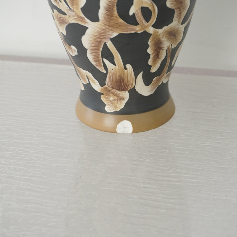 5-inch W Floral Ceramic Tall Vase in Black and Gold