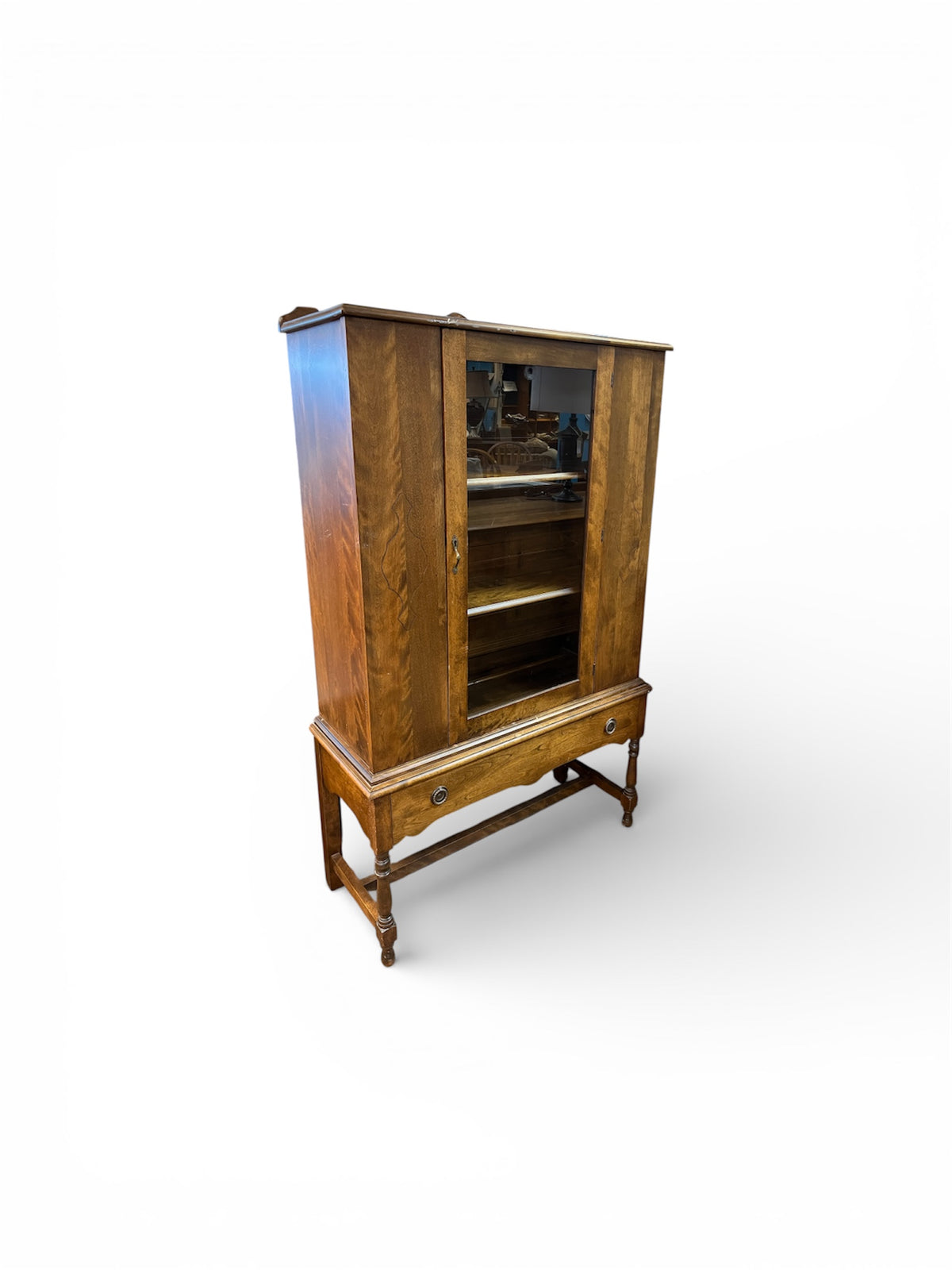 Solid Wood Display Cabinet With Drawer & Glass Front