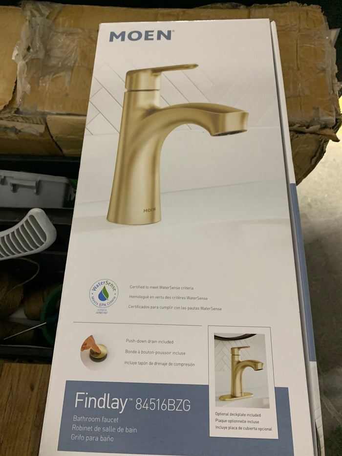 Moen Findlay Single Hole Single-Handle Bathroom Sink Faucet in Bronzed Gold