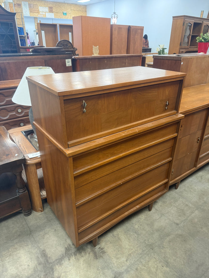 Mid-Century Modern Hardwood Tallboy Chest