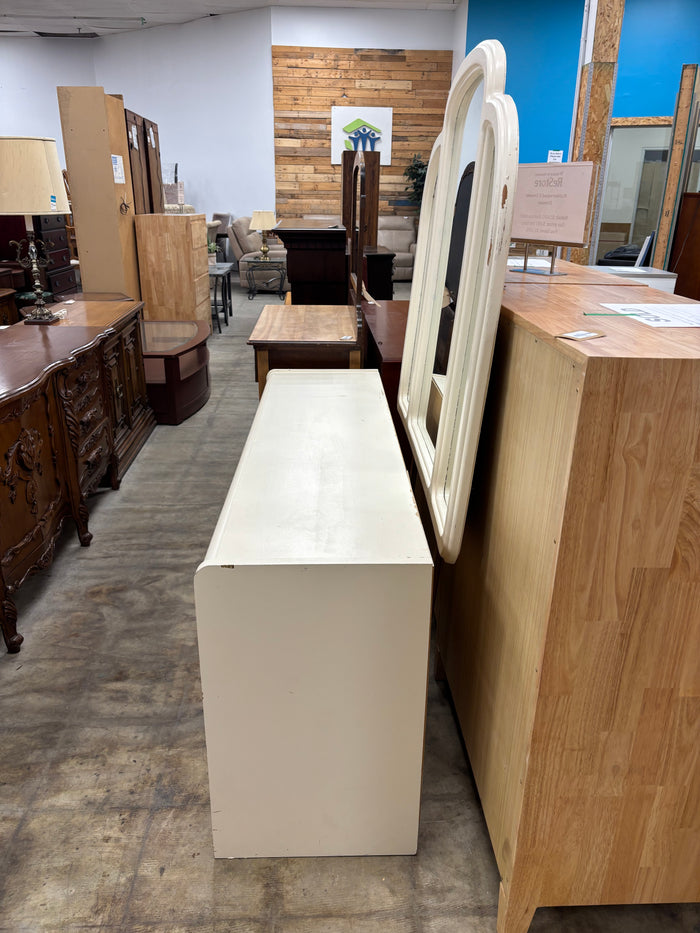 Retro Cream-Colored Dresser with Large Mirror