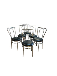 Set of 6 Chrome Chairs with Black Upholstered Seats