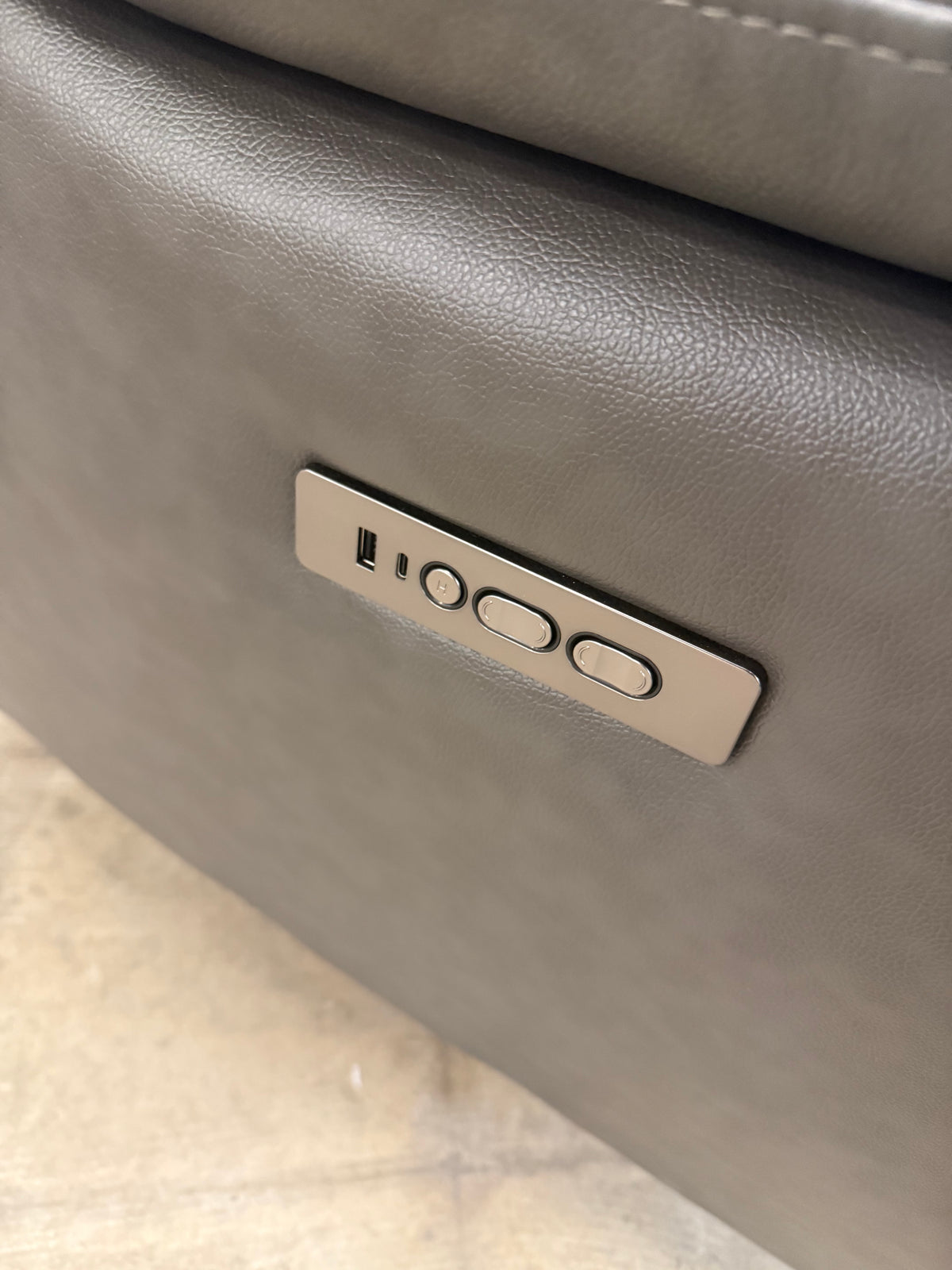 Dark Grey Leather Reclining Loveseat