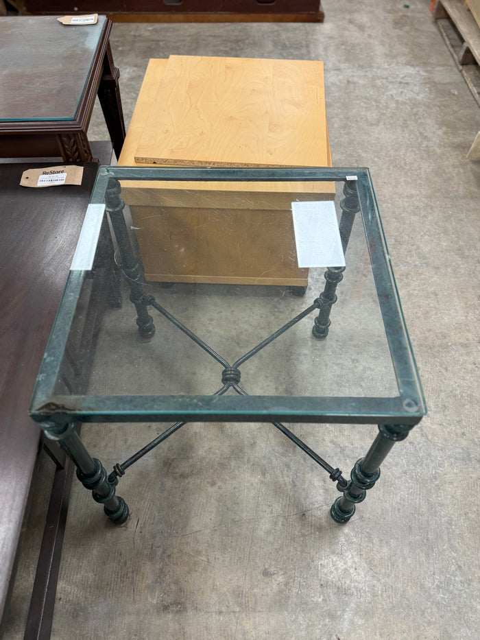 Dark Teal Glass-top Square Side Table