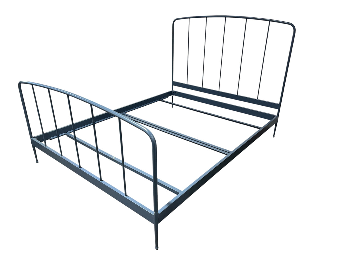 Crate & Barrel Cerulean Blue Metal Spindle Queen Bed Frame