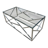 Modern Geometric Glass Coffee Table w/ Chrome Metal Frame