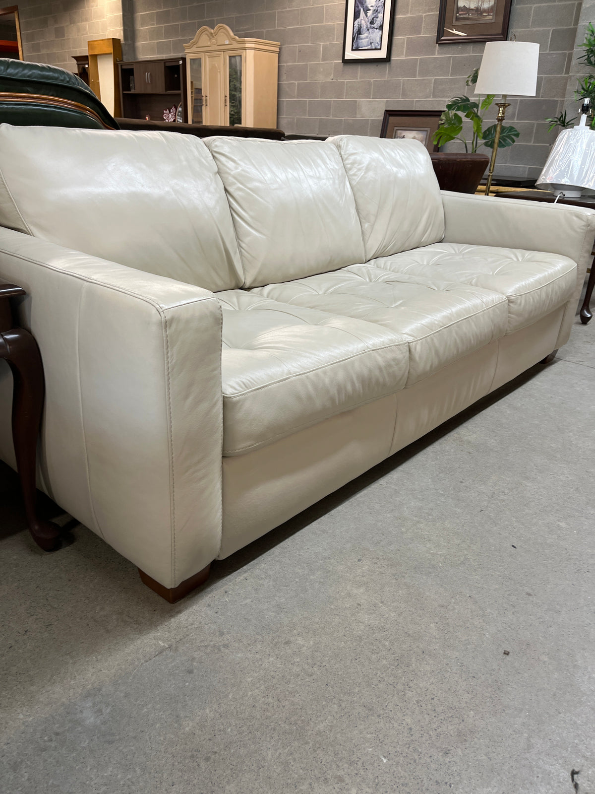84"W Off White Leather Sofa