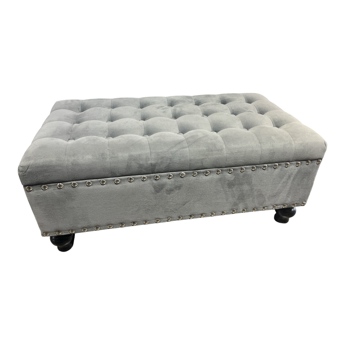 Grey Velvet Tufted Storage Bench