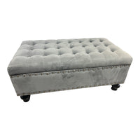 Grey Velvet Tufted Storage Bench