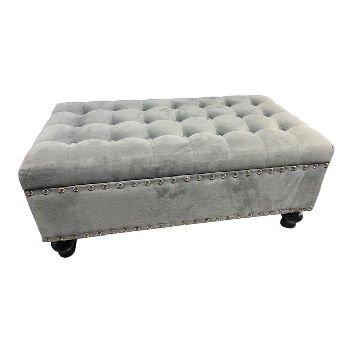 Grey Velvet Tufted Storage Bench