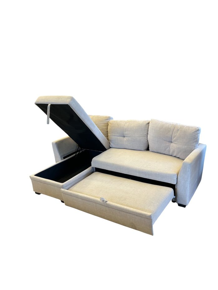 Linen Corner Sectional Sofa with Storage and Pull-out Extension