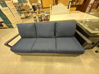 4 Pieces Patio Set Features Dark Navy Blue Cushions and a Grey Wicker Frame