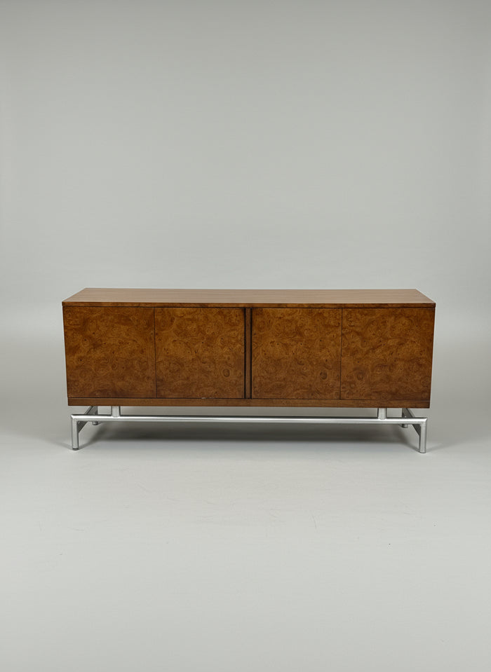 Burl & Walnut Cabinet on Aluminum Tubular Base
