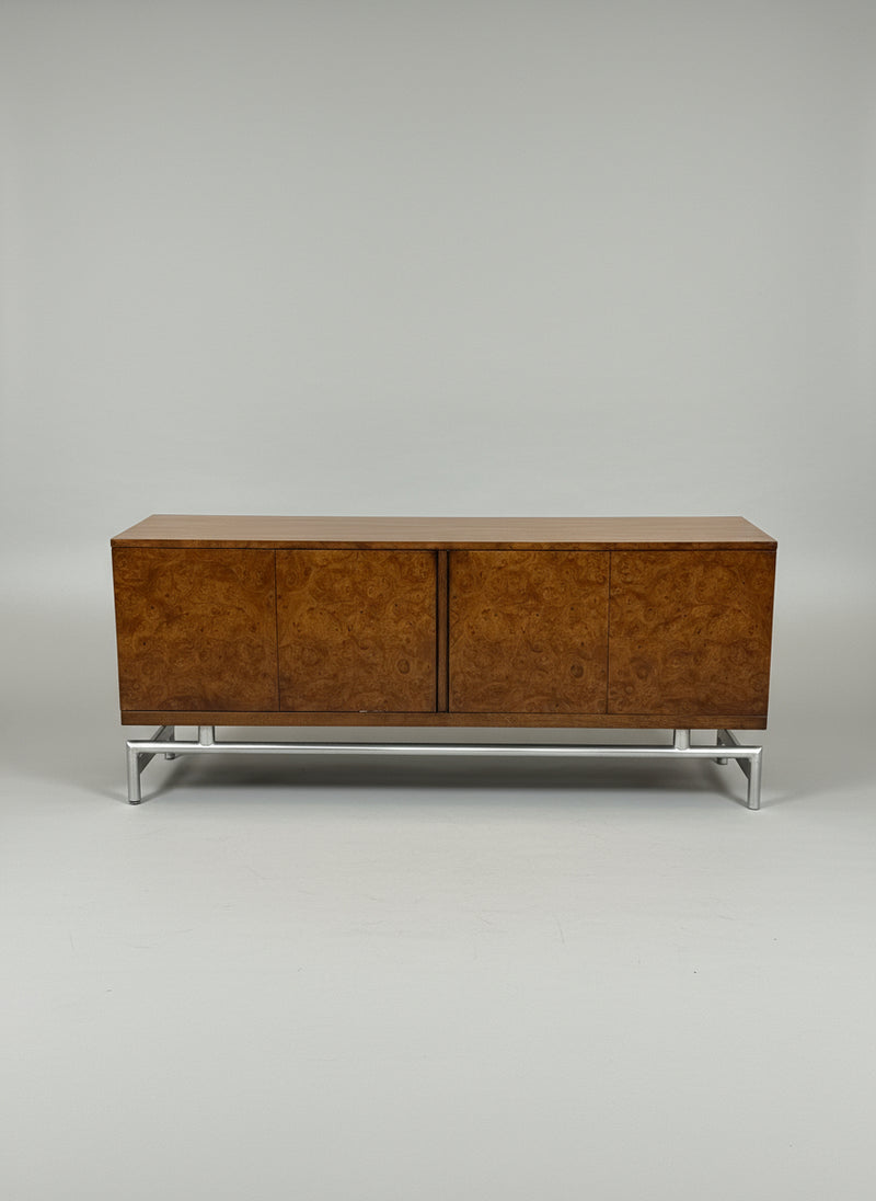Burl & Walnut Cabinet on Aluminum Tubular Base