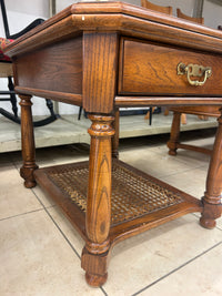 Vintage Wood End Table with Cane Bottom Shelf