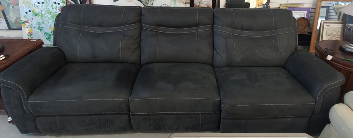 Floy 116.5" Faux Suede Power Reclining Sofa with Power Headrests and USB Ports - Grey