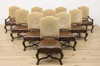 Set of 10 Thomasville Country French Leather Dining Chairs