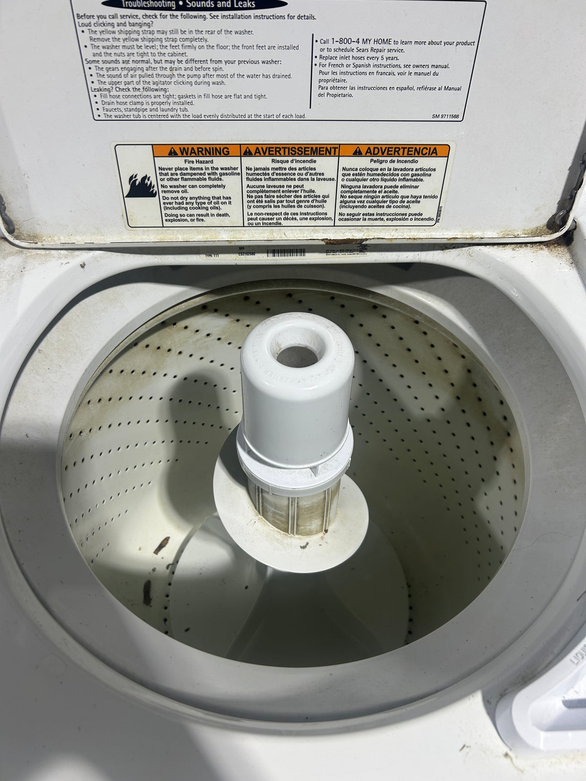 Kenmore Top Load White Washing Machine - as is