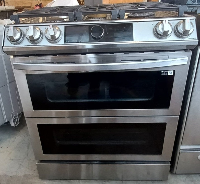 Samsung 6.3 cu.ft.Slide in Double Oven Dual Fuel Range with Air Sous Vide and Backlit Oven Touch Control in Stainless Steel
