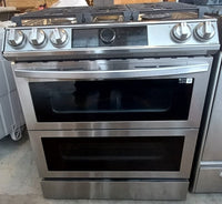 Samsung 6.3 cu.ft.Slide in Double Oven Dual Fuel Range with Air Sous Vide and Backlit Oven Touch Control in Stainless Steel