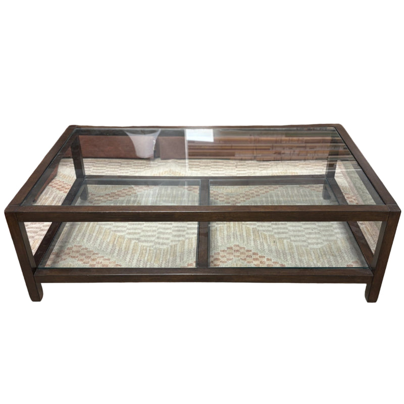 54-Inch Pottery Barn Glass & Wood Coffee Table