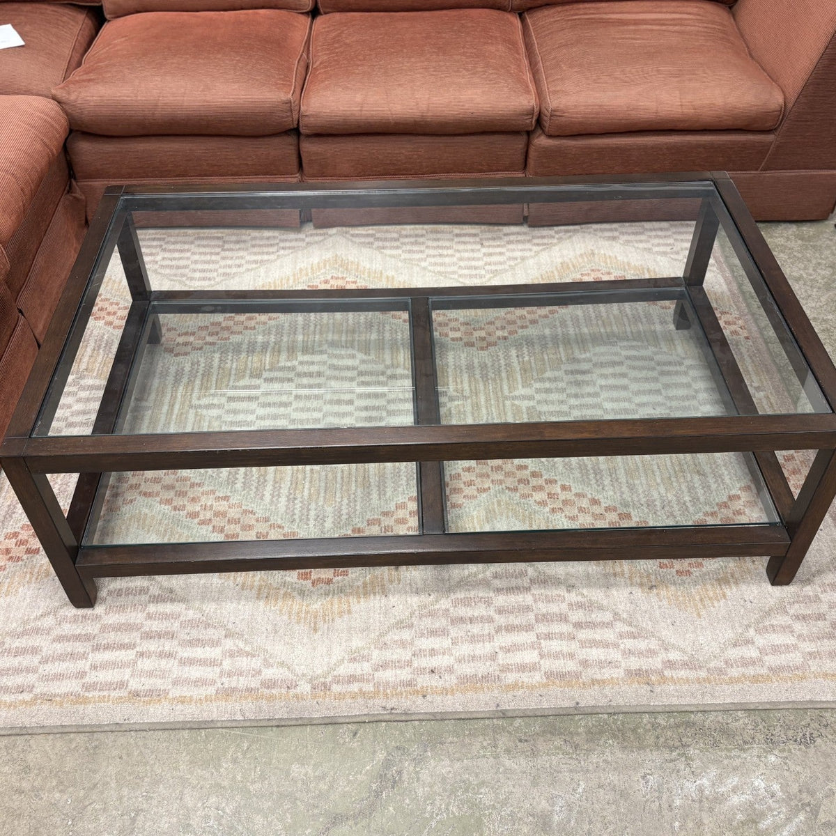 54-Inch Pottery Barn Glass & Wood Coffee Table
