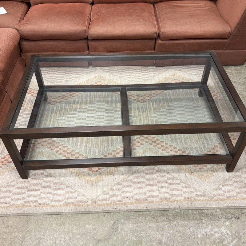 54-Inch Pottery Barn Glass & Wood Coffee Table