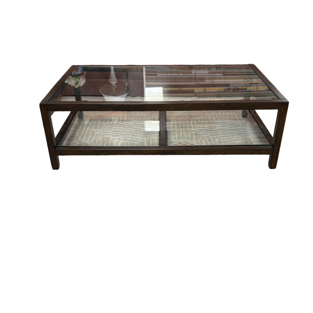 54-Inch Pottery Barn Glass & Wood Coffee Table