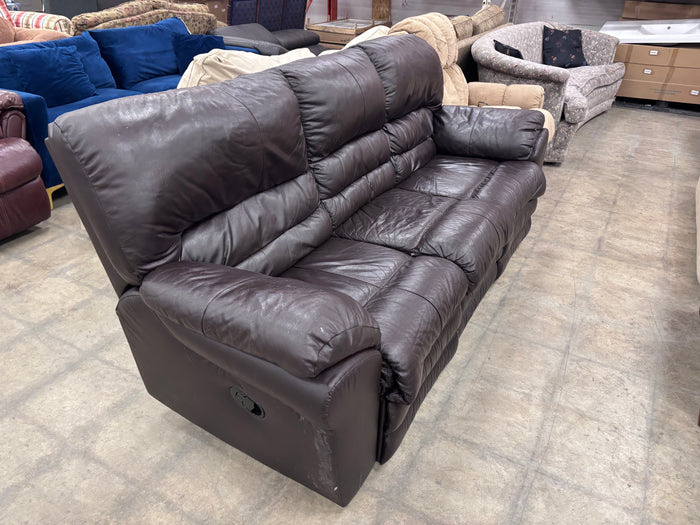 Plush Deep Brown Leather Dual Reclining Sofa