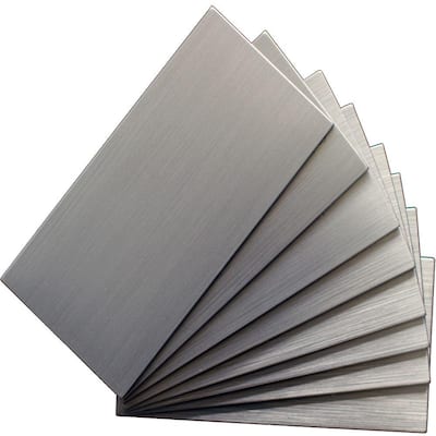 Self-Adhesive Wall Tiles - 3in x6in - Brushed Stainless -8/Pack
