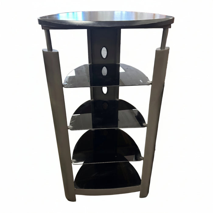 4-Tier Media Stand with Black Glass Shelves